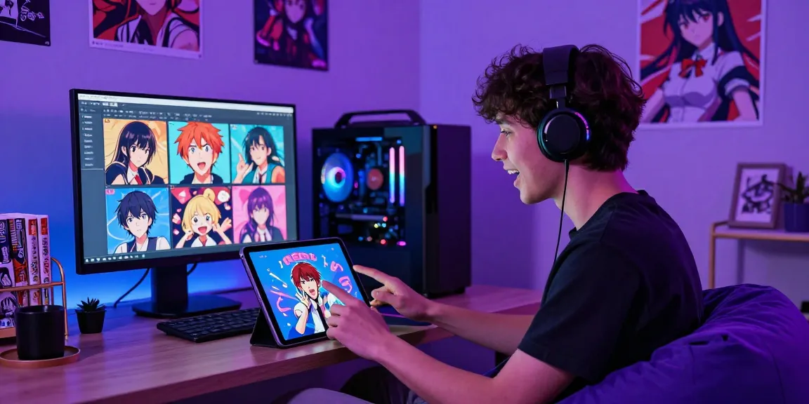 Engaging user interacting with a virtual AI character in an animated AI ecchi chat environment, showcasing vibrant digital interfaces.